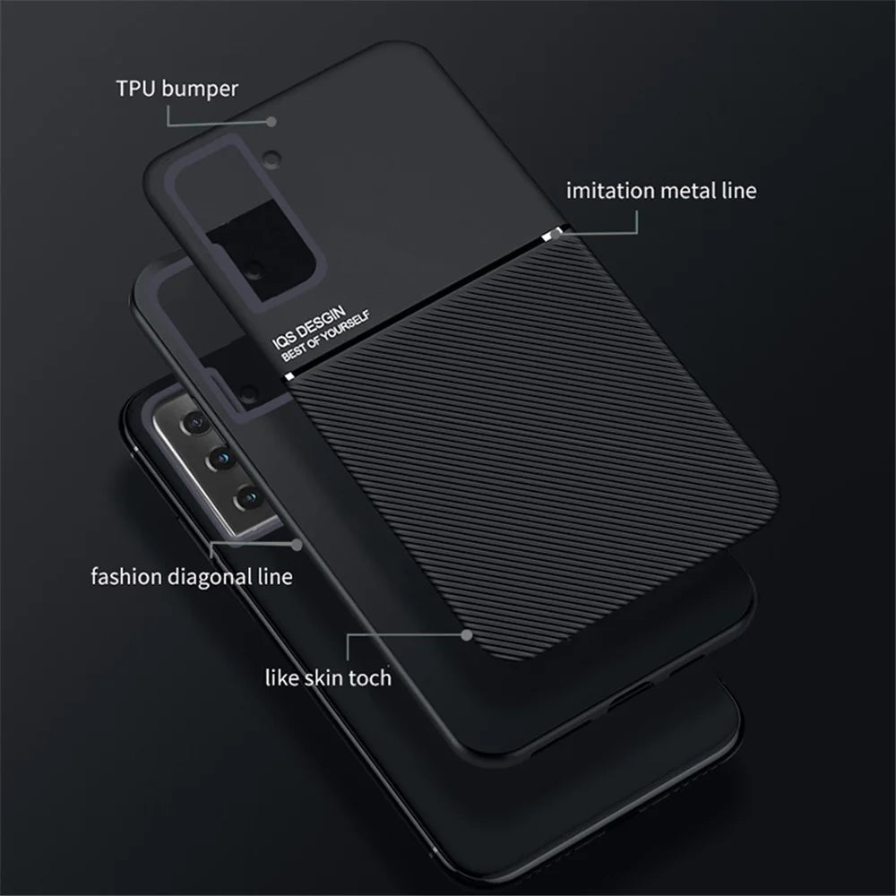 Built-in Metal Sheet Drop-resistant Cover Imprinting PU Leather + TPU Phone Case for Samsung Galaxy S21 5G - Blue - 3