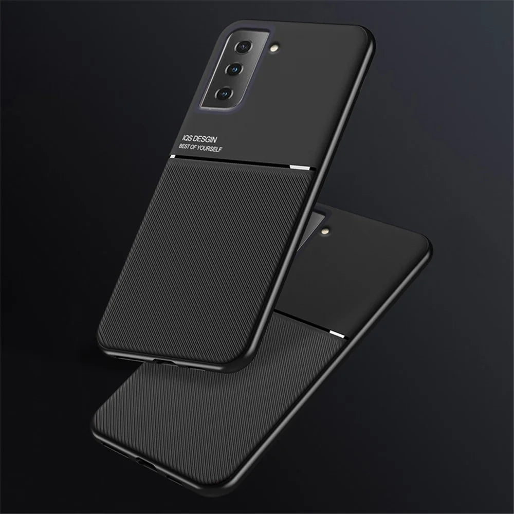 Built-in Metal Sheet Drop-resistant Cover Imprinting PU Leather + TPU Phone Case for Samsung Galaxy S21 5G - Blue - 5