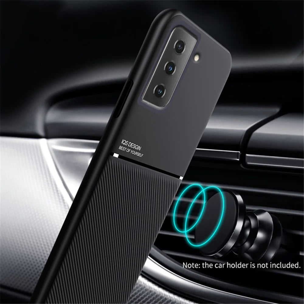 Built-in Metal Sheet Drop-resistant Cover Imprinting PU Leather + TPU Phone Case for Samsung Galaxy S21 5G - Blue - 6
