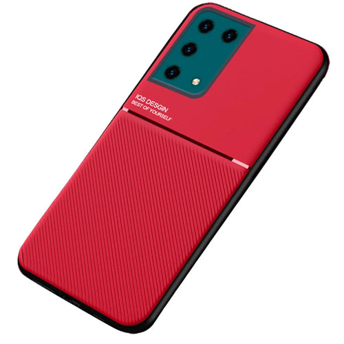 Anti-scratch Imprinting PU Leather + TPU Protective Cover with Built-in Metal Sheet for Samsung Galaxy S21 Ultra 5G - Red - 1