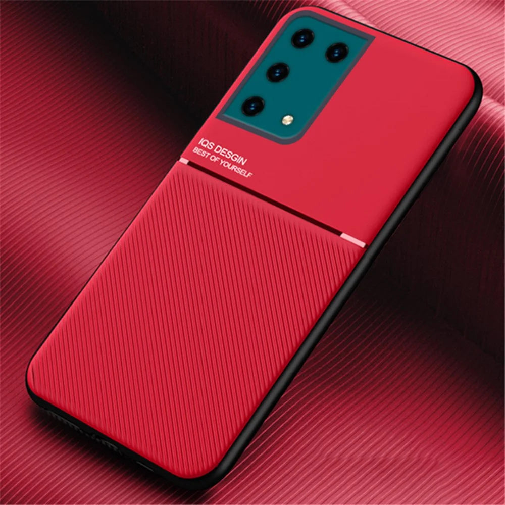 Anti-scratch Imprinting PU Leather + TPU Protective Cover with Built-in Metal Sheet for Samsung Galaxy S21 Ultra 5G - Red - 2