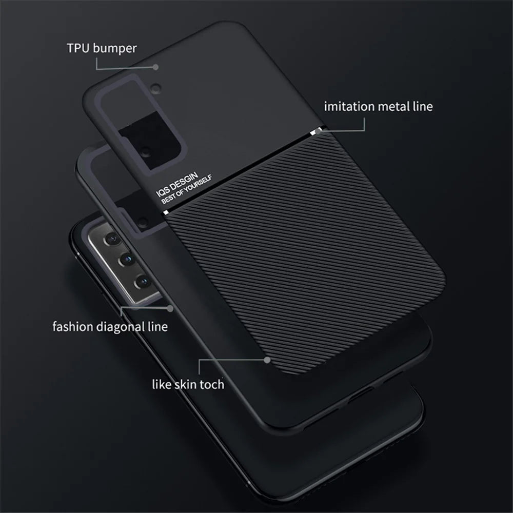 Anti-scratch Imprinting PU Leather + TPU Protective Cover with Built-in Metal Sheet for Samsung Galaxy S21 Ultra 5G - Red - 3
