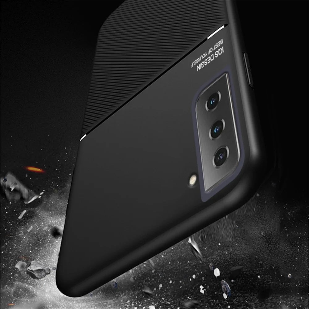 Anti-scratch Imprinting PU Leather + TPU Protective Cover with Built-in Metal Sheet for Samsung Galaxy S21 Ultra 5G - Red - 4