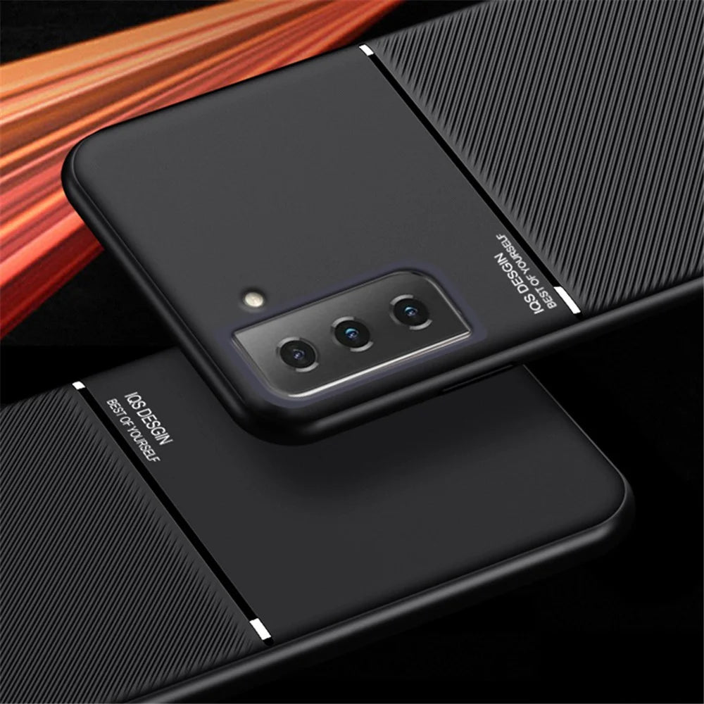 Anti-scratch Imprinting PU Leather + TPU Protective Cover with Built-in Metal Sheet for Samsung Galaxy S21 Ultra 5G - Red - 6