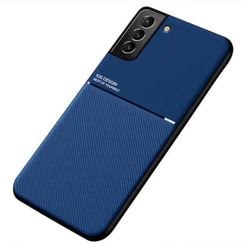 Business Style Anti-fall Phone Case TPU + PU Leather Shockproof Phone Cover with Built-in Magnetic Metal Sheet for Samsung Galaxy S22 5G - Blue - 1