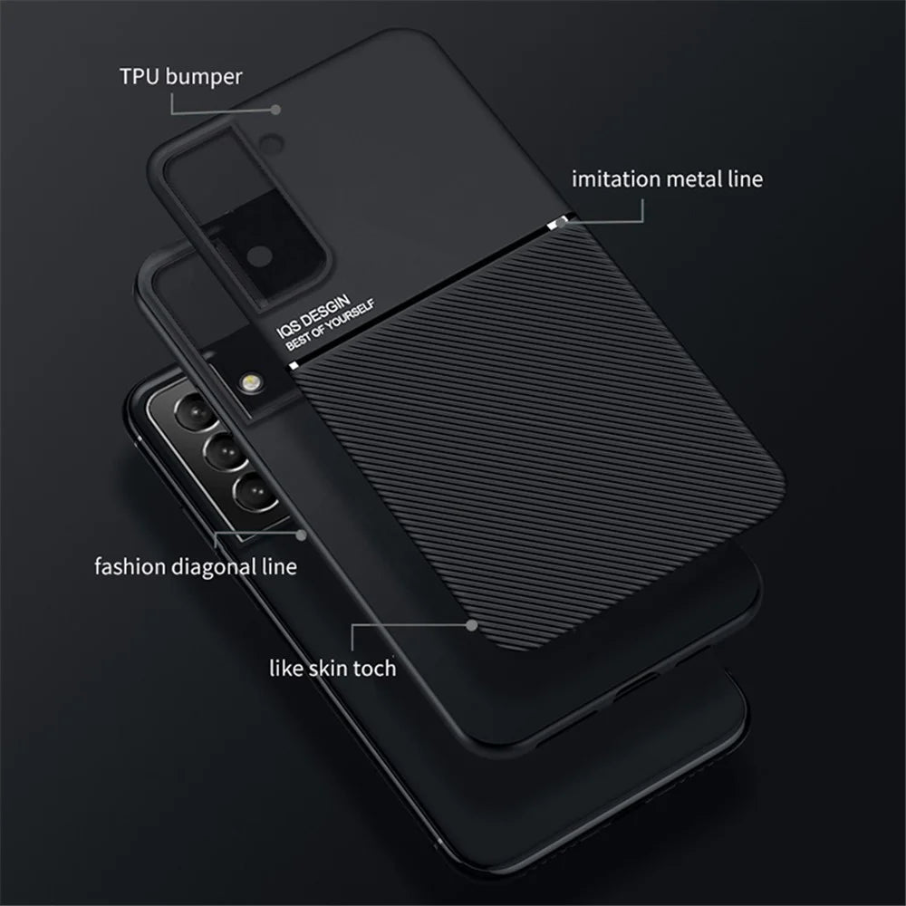 Business Style Anti-fall Phone Case TPU + PU Leather Shockproof Phone Cover with Built-in Magnetic Metal Sheet for Samsung Galaxy S22 5G - Blue - 3
