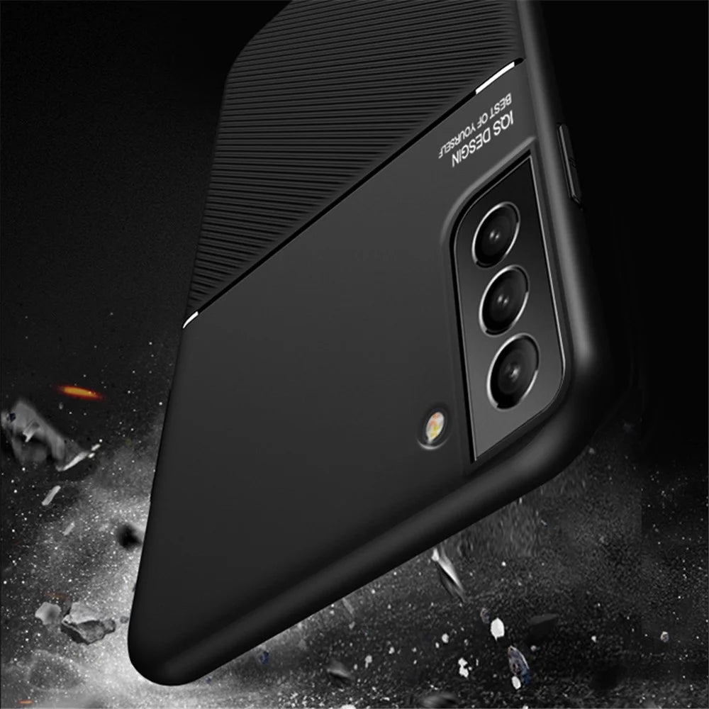 Business Style Anti-fall Phone Case TPU + PU Leather Shockproof Phone Cover with Built-in Magnetic Metal Sheet for Samsung Galaxy S22 5G - Blue - 4