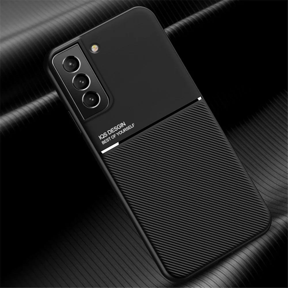 Business Style Anti-fall Phone Case TPU + PU Leather Shockproof Phone Cover with Built-in Magnetic Metal Sheet for Samsung Galaxy S22 5G - Blue - 5