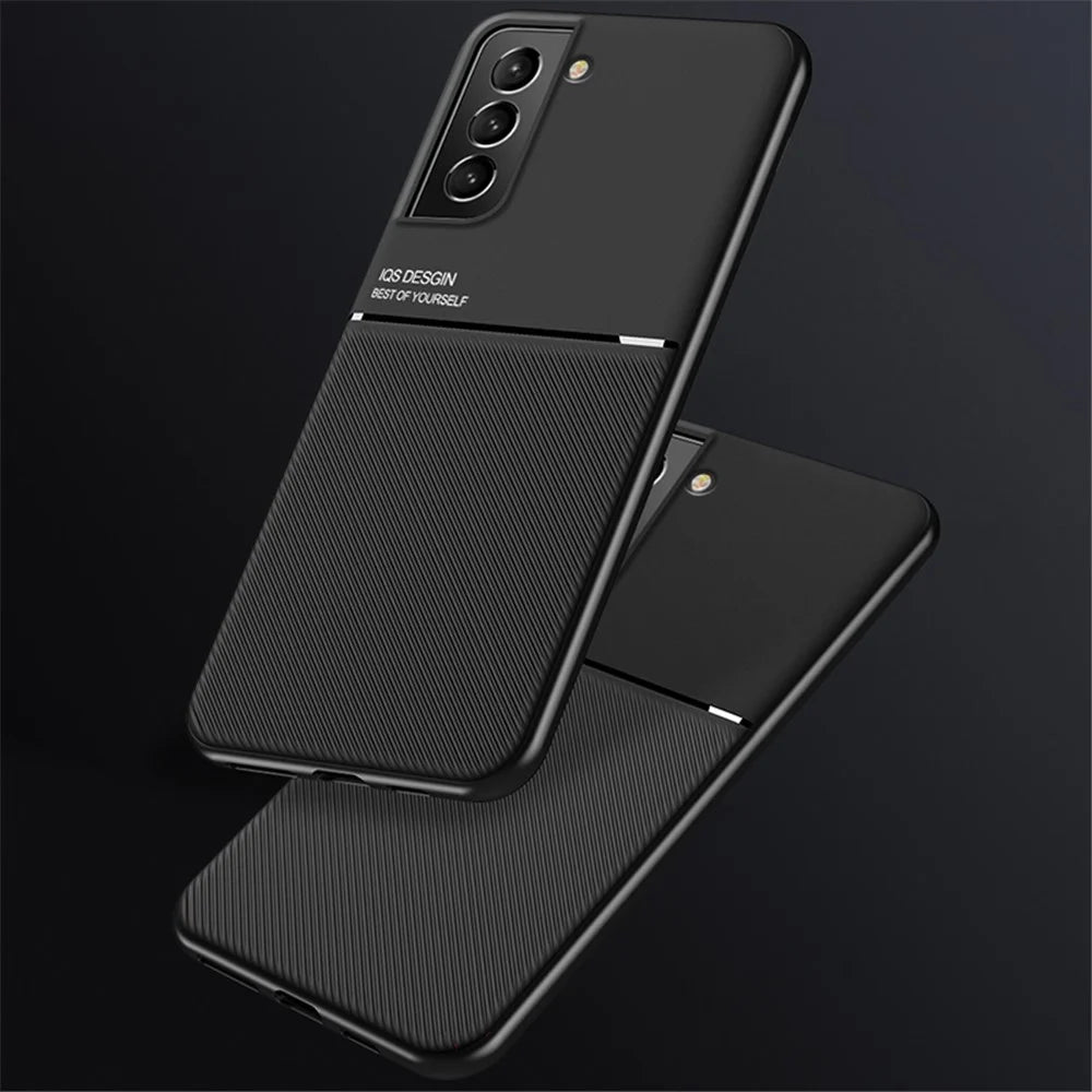 Business Style Anti-fall Phone Case TPU + PU Leather Shockproof Phone Cover with Built-in Magnetic Metal Sheet for Samsung Galaxy S22 5G - Blue - 7
