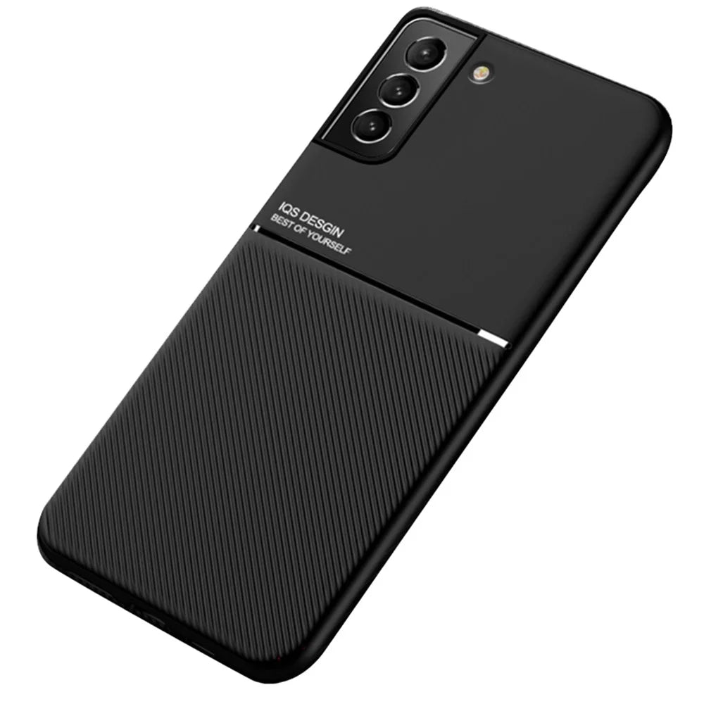 Built-in Magnetic Metal Sheet Mobile Phone Case TPU + PU Leather Shockproof Mobile Phone Covering for Samsung Galaxy S22+ 5G - Black - 1