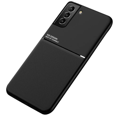 Built-in Magnetic Metal Sheet Mobile Phone Case TPU + PU Leather Shockproof Mobile Phone Covering for Samsung Galaxy S22+ 5G - Black - 1