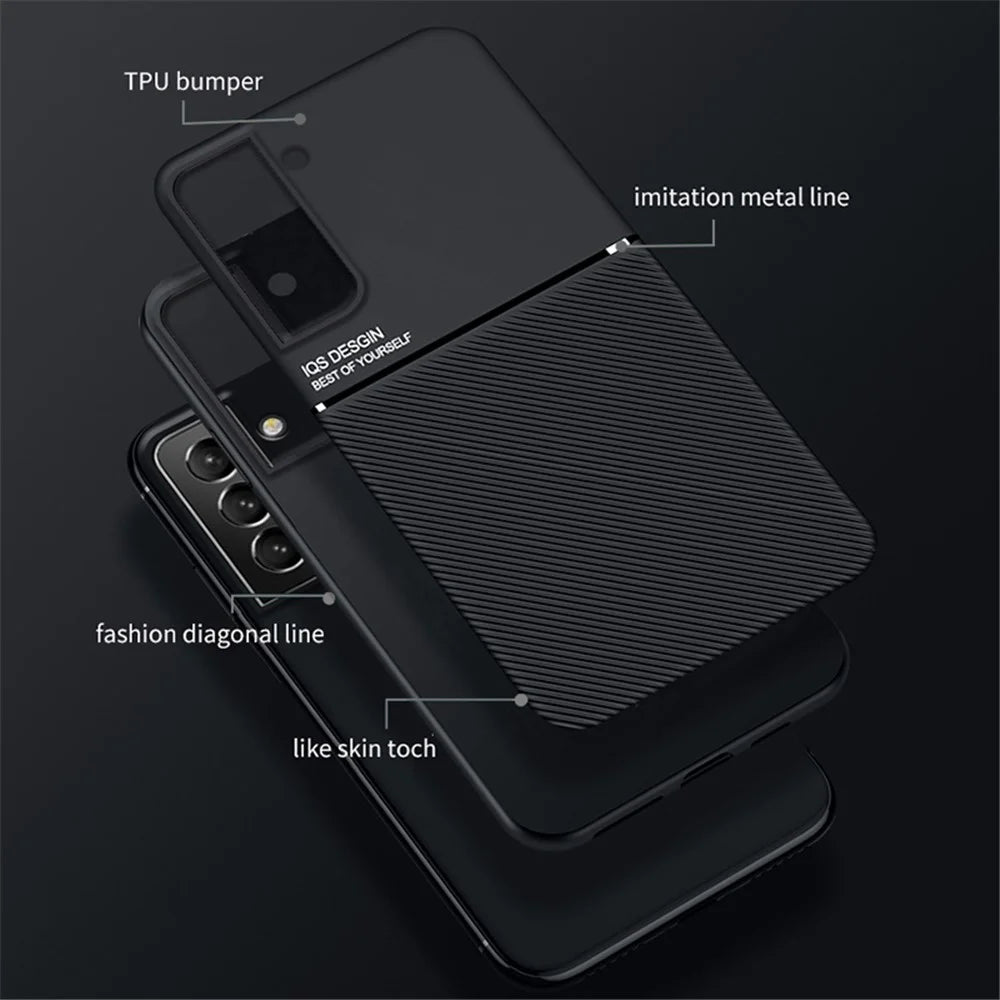 Built-in Magnetic Metal Sheet Mobile Phone Case TPU + PU Leather Shockproof Mobile Phone Covering for Samsung Galaxy S22+ 5G - Black - 3