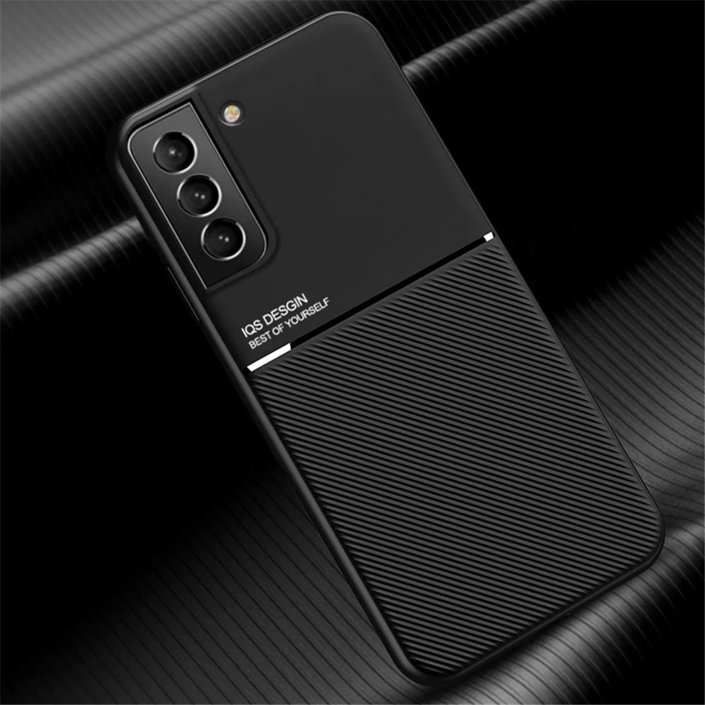 Built-in Magnetic Metal Sheet Mobile Phone Case TPU + PU Leather Shockproof Mobile Phone Covering for Samsung Galaxy S22+ 5G - Black - 6