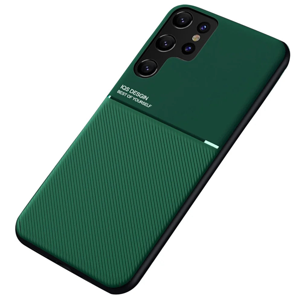 Anti-dust Shockproof Mobile Phone Case TPU + PU Leather Smartphone Cover for Samsung Galaxy S22 Ultra 5G - Green - 1