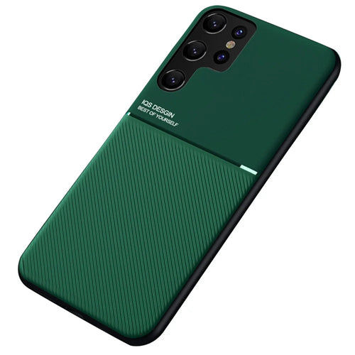 Anti-dust Shockproof Mobile Phone Case TPU + PU Leather Smartphone Cover for Samsung Galaxy S22 Ultra 5G - Green - 1