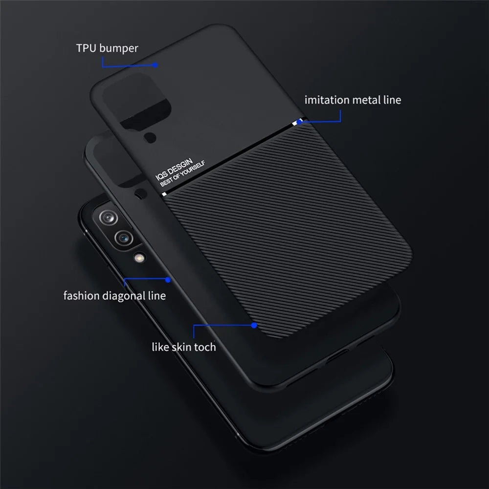 Textured Light Slim Phone Case TPU + PU Leather Anti-scratch Mobile Phone Cover with Built-in Magnetic Metal Sheet for Samsung Galaxy A12 - Red - 3
