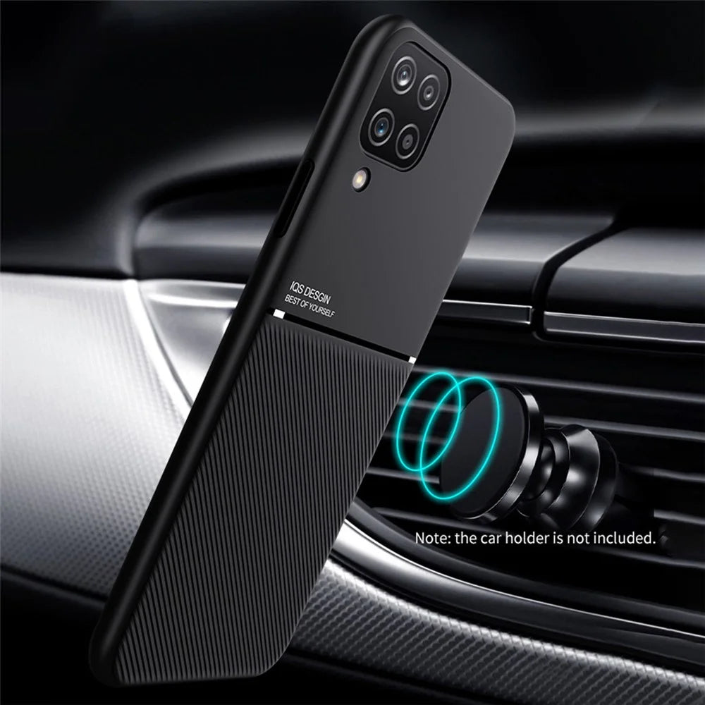 Textured Light Slim Phone Case TPU + PU Leather Anti-scratch Mobile Phone Cover with Built-in Magnetic Metal Sheet for Samsung Galaxy A12 - Red - 4