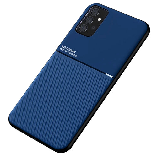 For Samsung Galaxy A72 4G/5G Textured Anti-scratch Light Slim TPU + PU Leather Phone Case Cover with Built-in Magnetic Metal Sheet - Blue - 1