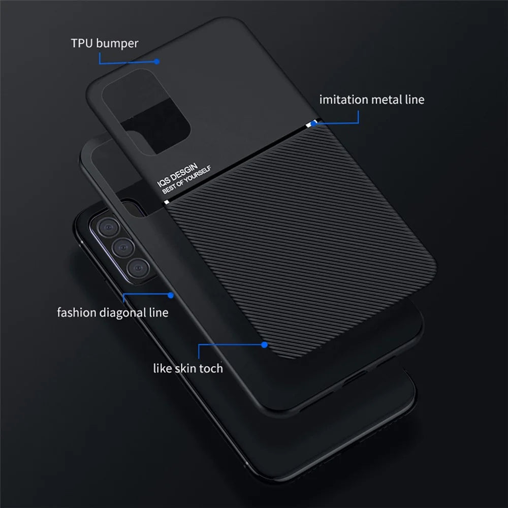 For Samsung Galaxy A72 4G/5G Textured Anti-scratch Light Slim TPU + PU Leather Phone Case Cover with Built-in Magnetic Metal Sheet - Blue - 3