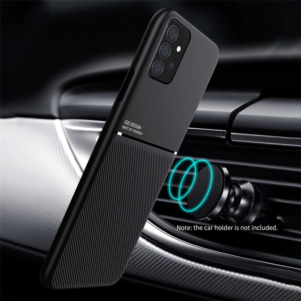 For Samsung Galaxy A72 4G/5G Textured Anti-scratch Light Slim TPU + PU Leather Phone Case Cover with Built-in Magnetic Metal Sheet - Blue - 4