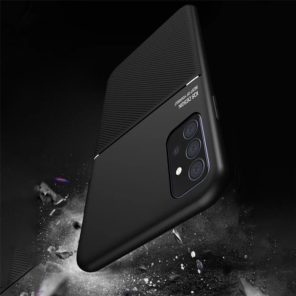 For Samsung Galaxy A72 4G/5G Textured Anti-scratch Light Slim TPU + PU Leather Phone Case Cover with Built-in Magnetic Metal Sheet - Blue - 5