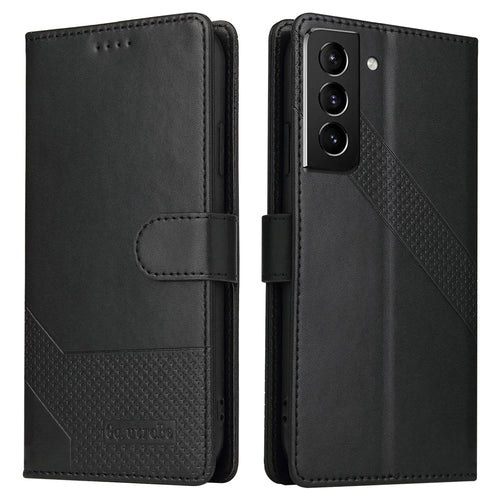 GQ.UTROBE 009 Series Splicing PU Leather  Folio Flip Case Stand Magnetic Closure Phone Cover with Wallet for Samsung Galaxy S22 5G - Black - 1