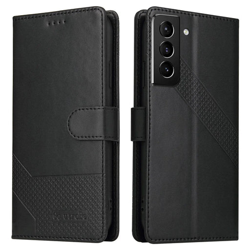 GQ.UTROBE 009 Series Splicing PU Leather  Folio Flip Case Stand Magnetic Closure Phone Cover with Wallet for Samsung Galaxy S22 5G - Black - 1