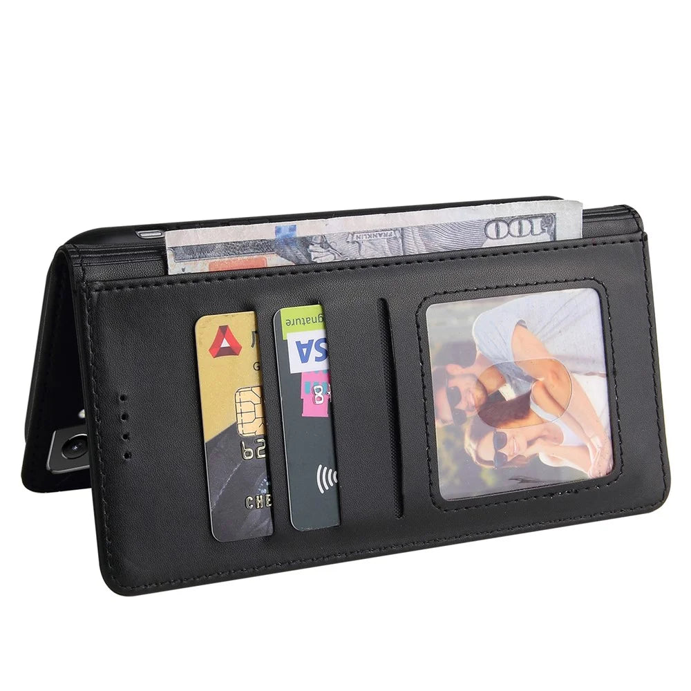 GQ.UTROBE 009 Series Splicing PU Leather  Folio Flip Case Stand Magnetic Closure Phone Cover with Wallet for Samsung Galaxy S22 5G - Black - 5