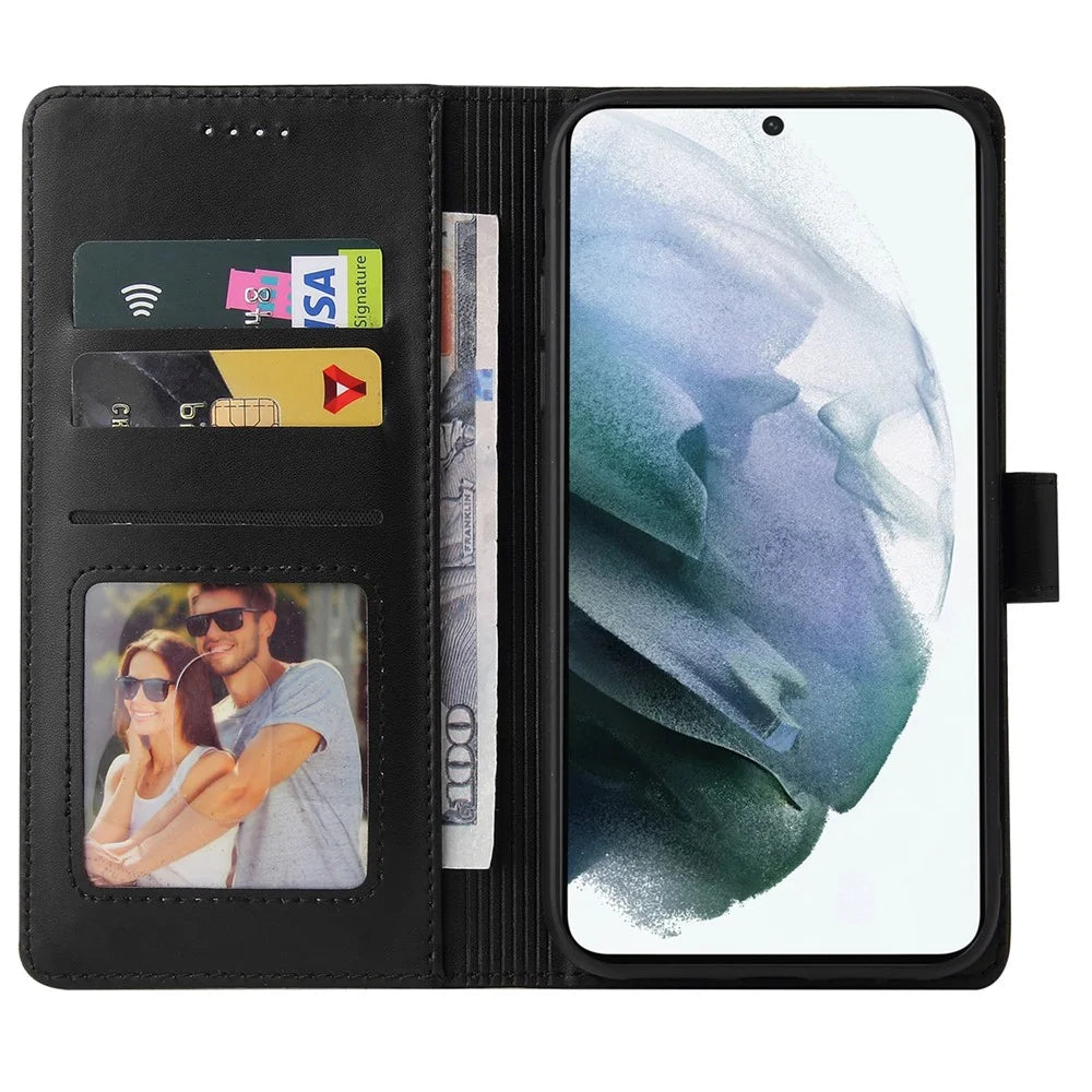 GQ.UTROBE 009 Series Splicing PU Leather  Folio Flip Case Stand Magnetic Closure Phone Cover with Wallet for Samsung Galaxy S22 5G - Black - 6