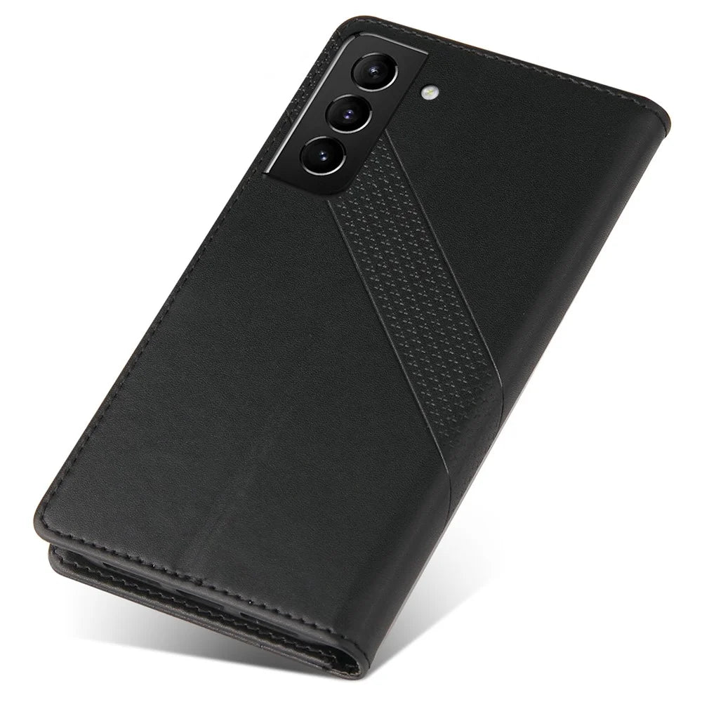GQ.UTROBE 009 Series Splicing PU Leather  Folio Flip Case Stand Magnetic Closure Phone Cover with Wallet for Samsung Galaxy S22 5G - Black - 7