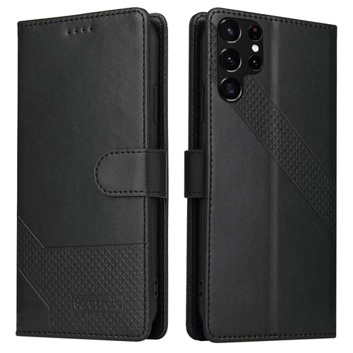 GQ.UTROBE 009 Series Splicing PU Leather + TPU Phone Cover Stand Wallet Case for Samsung Galaxy S22 Ultra 5G - Black - 1