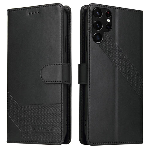 GQ.UTROBE 009 Series Splicing PU Leather + TPU Phone Cover Stand Wallet Case for Samsung Galaxy S22 Ultra 5G - Black - 1
