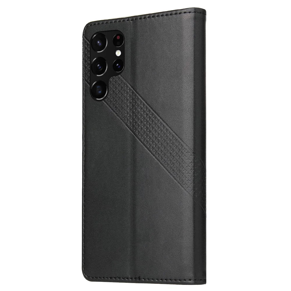 GQ.UTROBE 009 Series Splicing PU Leather + TPU Phone Cover Stand Wallet Case for Samsung Galaxy S22 Ultra 5G - Black - 3