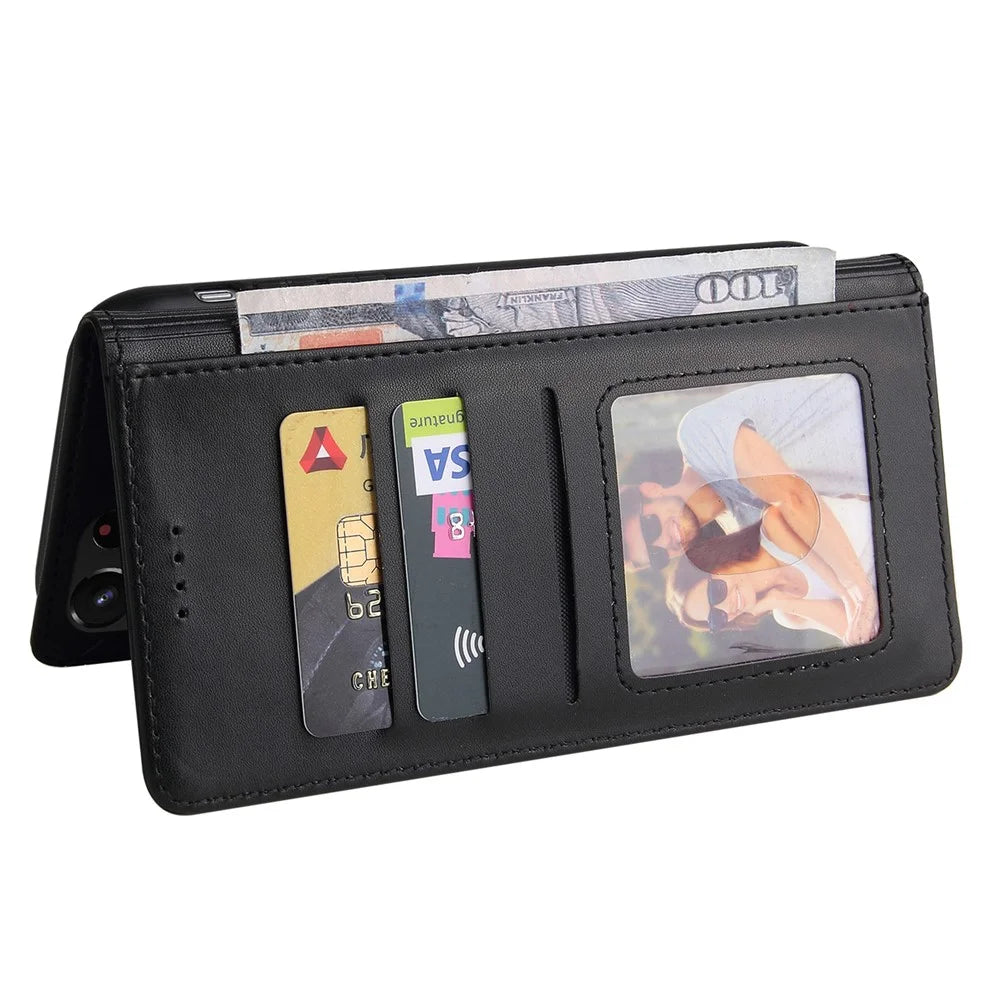 GQ.UTROBE 009 Series Splicing PU Leather + TPU Phone Cover Stand Wallet Case for Samsung Galaxy S22 Ultra 5G - Black - 5
