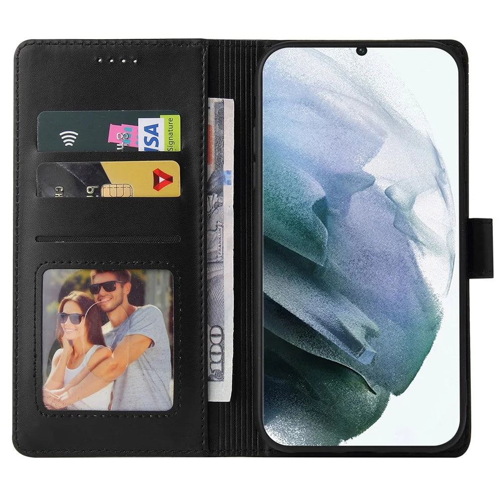 GQ.UTROBE 009 Series Splicing PU Leather + TPU Phone Cover Stand Wallet Case for Samsung Galaxy S22 Ultra 5G - Black - 6