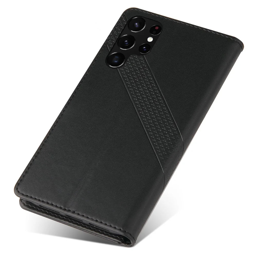 GQ.UTROBE 009 Series Splicing PU Leather + TPU Phone Cover Stand Wallet Case for Samsung Galaxy S22 Ultra 5G - Black - 7