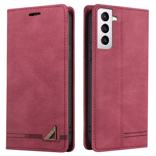 GQ.UTROBE 008 Series RFID Blocking Anti-swiping PU Leather Cover Magnetic Auto-absorbed Phone Case with Stand Wallet for Samsung Galaxy S22 5G - Wine Red - 1