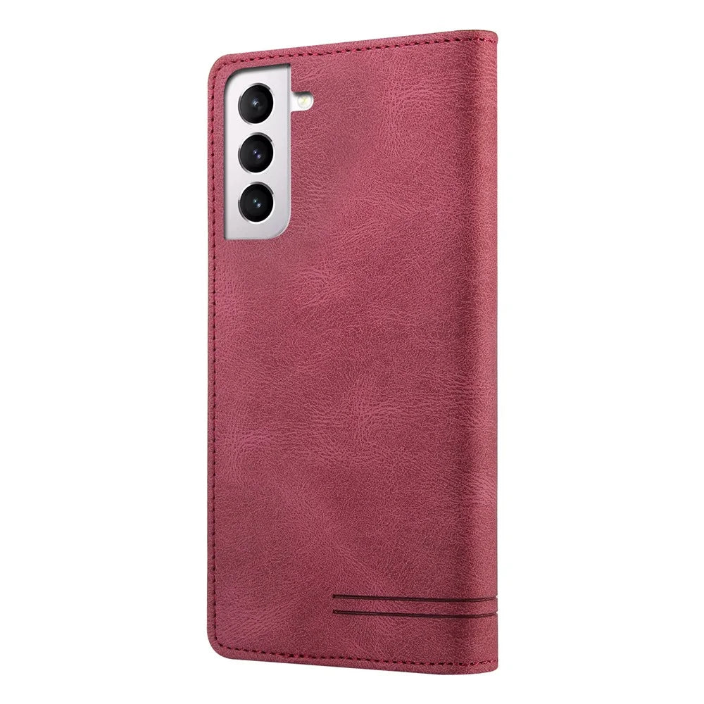 GQ.UTROBE 008 Series RFID Blocking Anti-swiping PU Leather Cover Magnetic Auto-absorbed Phone Case with Stand Wallet for Samsung Galaxy S22 5G - Wine Red - 3