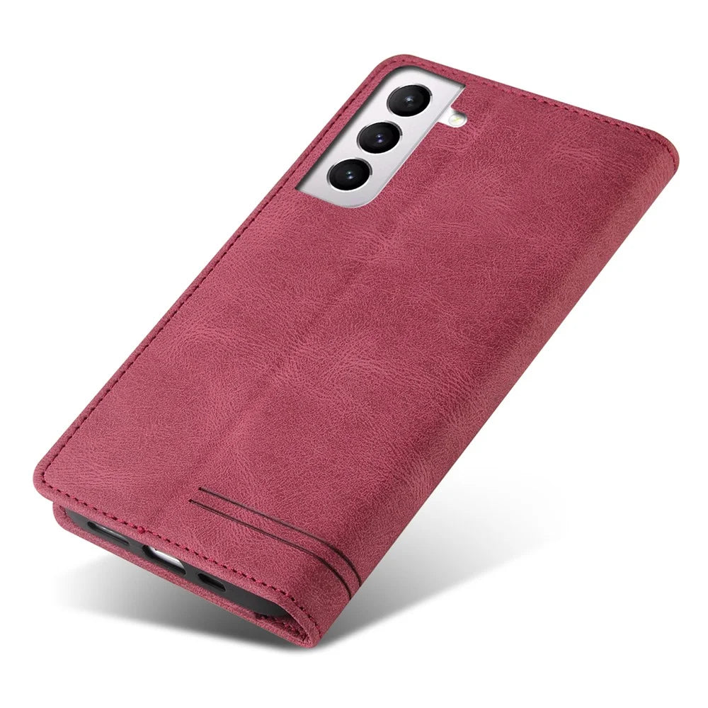GQ.UTROBE 008 Series RFID Blocking Anti-swiping PU Leather Cover Magnetic Auto-absorbed Phone Case with Stand Wallet for Samsung Galaxy S22 5G - Wine Red - 7