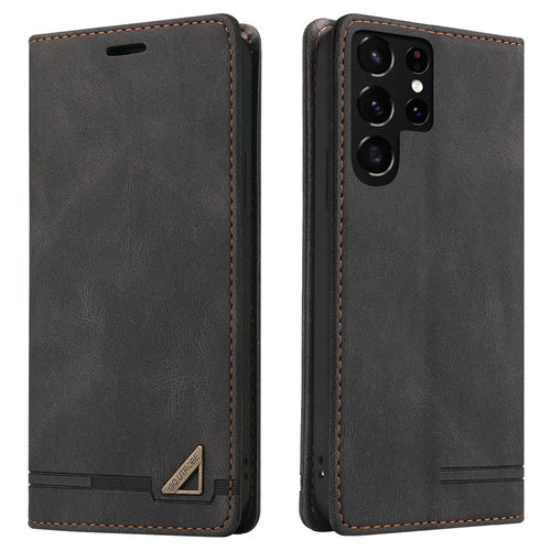 GQ.UTROBE 008 Series RFID Blocking PU Leather Cover Skin Touch Magnetic Auto-absorbed Anti-fall Phone Case with Stand Wallet for Samsung Galaxy S22 Ultra 5G - Black - 1