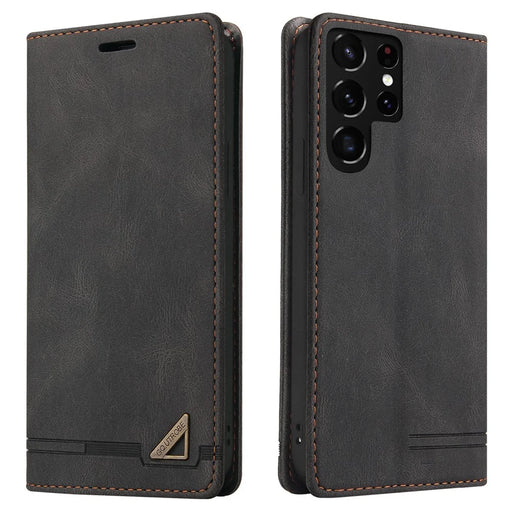 GQ.UTROBE 008 Series RFID Blocking PU Leather Cover Skin Touch Magnetic Auto-absorbed Anti-fall Phone Case with Stand Wallet for Samsung Galaxy S22 Ultra 5G - Black - 1