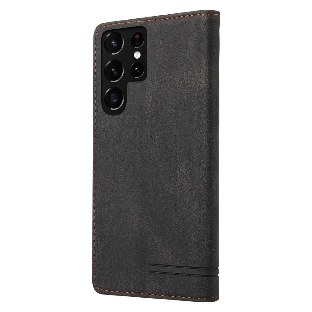 GQ.UTROBE 008 Series RFID Blocking PU Leather Cover Skin Touch Magnetic Auto-absorbed Anti-fall Phone Case with Stand Wallet for Samsung Galaxy S22 Ultra 5G - Black - 3