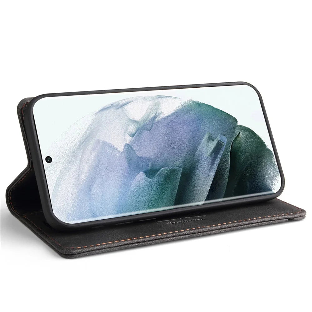 GQ.UTROBE 008 Series RFID Blocking PU Leather Cover Skin Touch Magnetic Auto-absorbed Anti-fall Phone Case with Stand Wallet for Samsung Galaxy S22 Ultra 5G - Black - 4