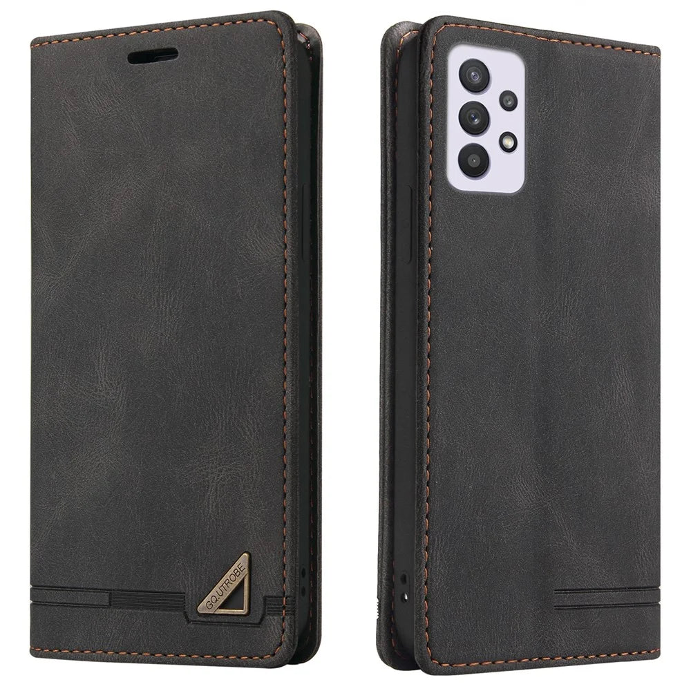 GQ.UTROBE 008 Series Stand Wallet Function RFID Blocking Anti-swiping Phone Case Skin Touch PU Leather Magnetic Auto-absorbed Cover for Samsung Galaxy A33 5G - Black - 1