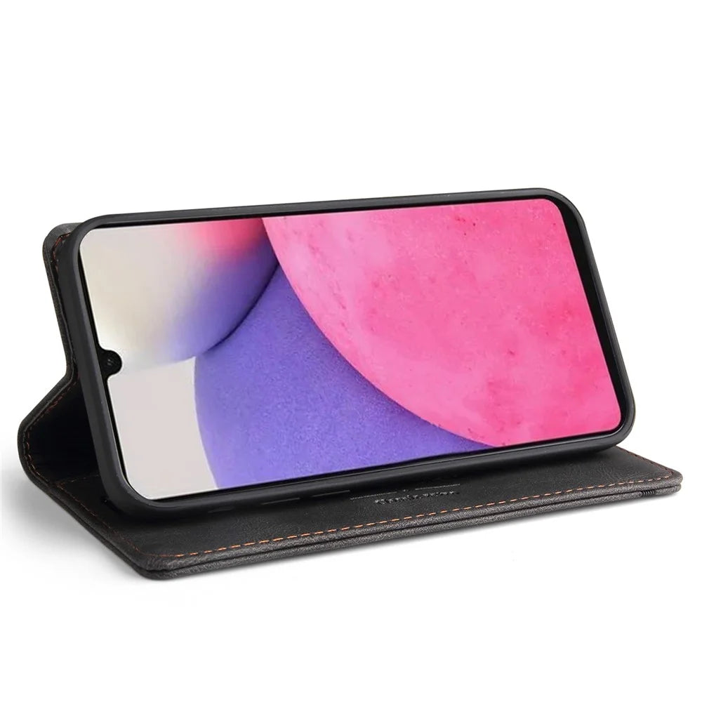 GQ.UTROBE 008 Series Stand Wallet Function RFID Blocking Anti-swiping Phone Case Skin Touch PU Leather Magnetic Auto-absorbed Cover for Samsung Galaxy A33 5G - Black - 4