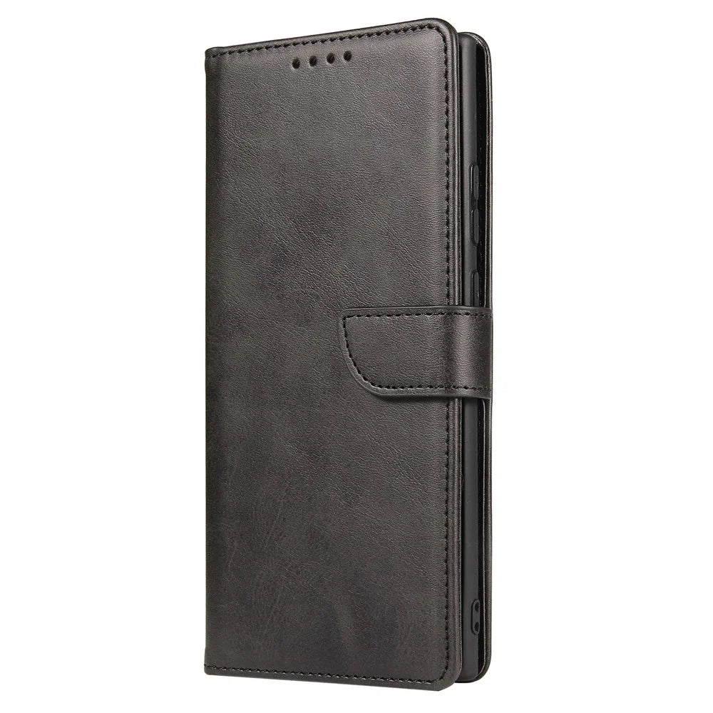 Textured Well-protected PU Leather + Soft TPU Phone Cover Dual-sided Magnetic Clasp Stand Case with Wallet for Samsung Galaxy A22 5G (EU Version) - Black - 2