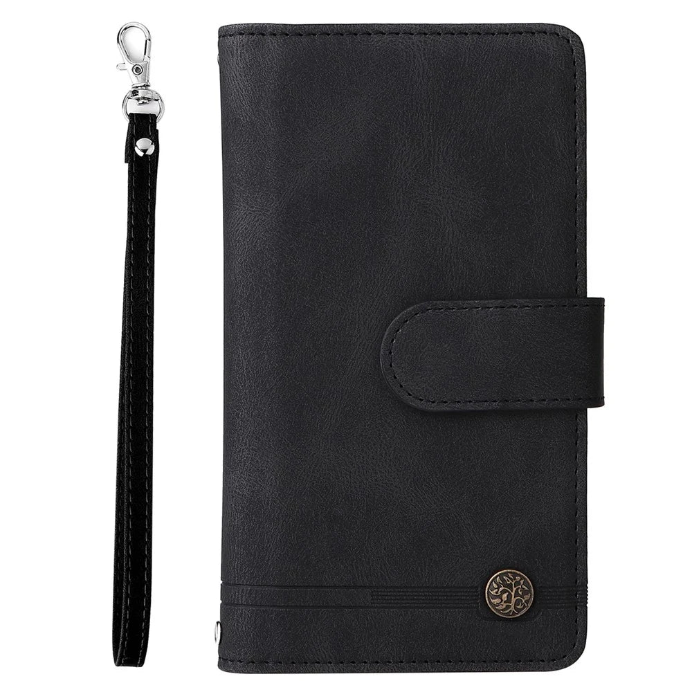 Stripes Imprinted Skin-touch Wallet Stand Leather Cover Card Slots Well-protected Phone Case with Zipper Pocket for Samsung Galaxy A12 - Black - 2