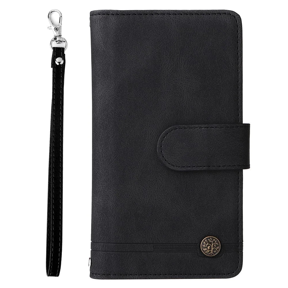 Stripes Imprinted Skin-touch Wallet Stand All-round Shockproof Leather Cover Card Slots Phone Case with Zipper Pocket for Samsung Galaxy A72 4G/5G - Black - 2