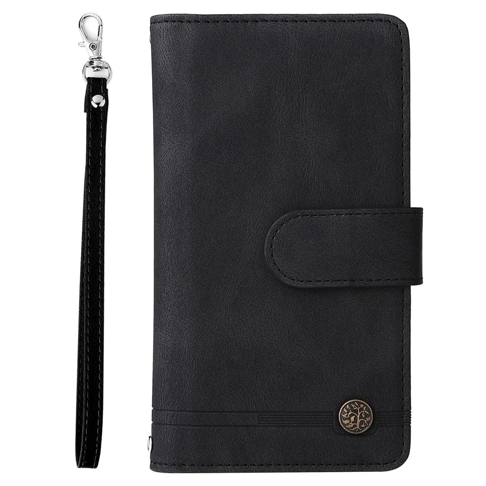 Full Protection Stripes Imprinted Skin-touch Wallet Stand Leather Cover Card Slots Phone Case with Zipper Pocket for Samsung Galaxy S20 FE 2022/S20 FE/S20 FE 5G/S20 Lite - Black - 2