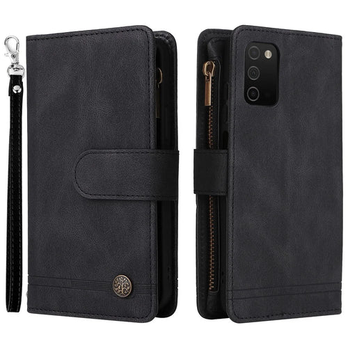 Imprinting Stripes Zipper Pocket Multiple Card Slots Leather Cover Phone Case with Stand Wallet for Samsung Galaxy A03s (166.5mm) - Black - 1